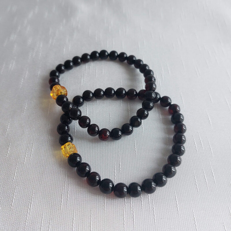 Küp Sarı Boncuklu Koyu Kahverengi Parlak Yetişkin Kehribar Bileklik 3