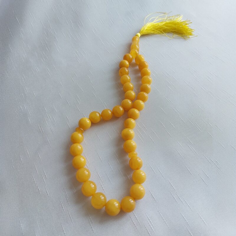 Püsküllü Yuvarlak Kesim Sarı Parlak Kehribar Tesbih 2