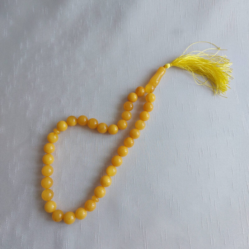 Püsküllü Yuvarlak Kesim Sarı Parlak Kehribar Tesbih