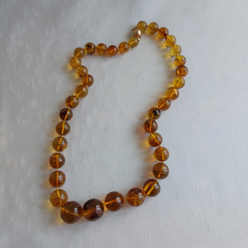 Yuvarlak Kesim Fosilli Kahverengi Uzun Yetişkin Dominik Kehribar Kolye 2