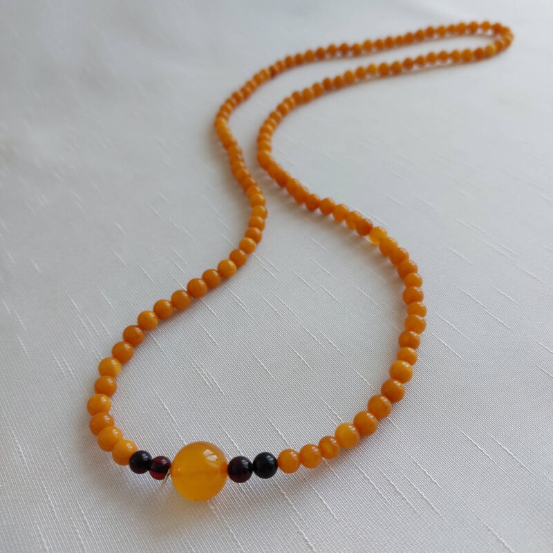 Yuvarlak Kesim Karamel Parlak Yetişkin Kehribar Kolye 2